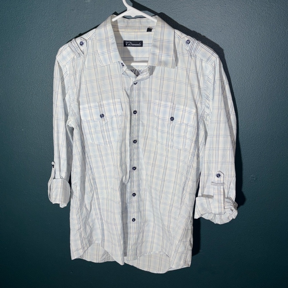 7 DIAMONDS Men’s Long Sleeve Button Down Shirt Size Large